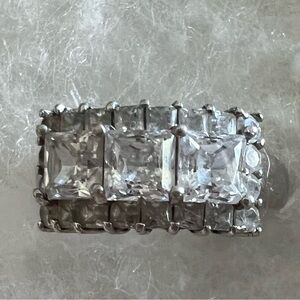 Elegant Silver Ring Three Stone CZ